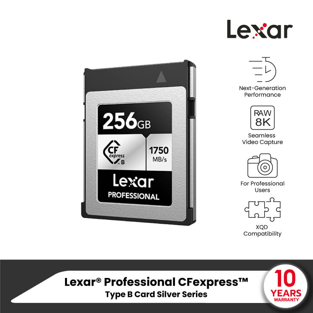 การ์ดหน่วยความจำ ซีเอฟเอ็กเพรสการ์ด LEXAR PROFESSIONAL CFEXPRESS TYPE B 256GB RW1750/1300MB/S RAW 8K XQD&reg; COMPATIBLE (LCXEXSL256G-RNEN)