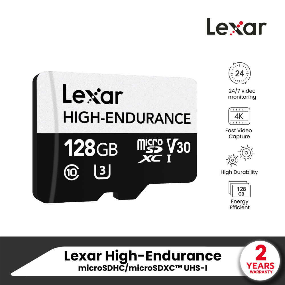 การ์ดหน่วยความจำ ไมโครเอสดีการ์ด LEXAR HIGH-ENDURANCE 128GB MICROSD CARD RW100/45MB/S (LMSHGED128G) SUPPORTS 1080P FULL-HD AND 4K VIDEO