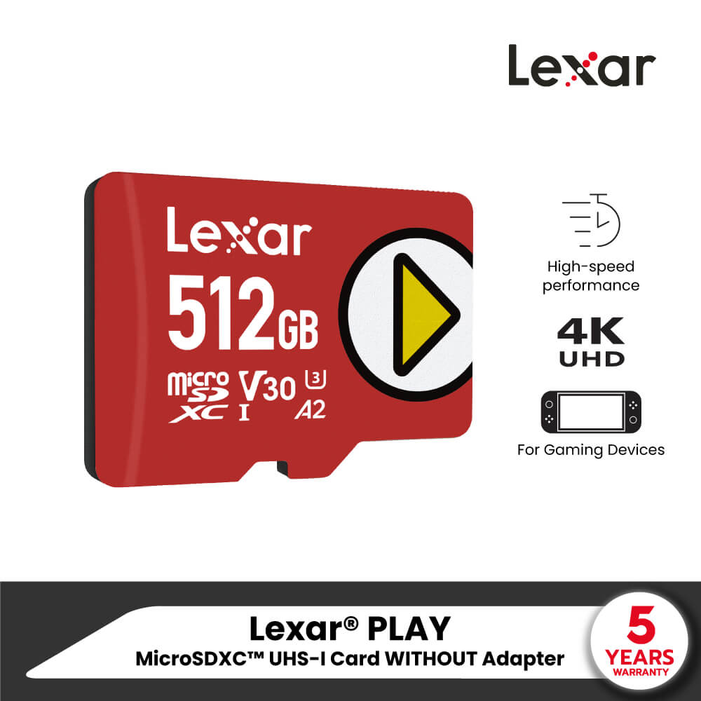 การ์ดหน่วยความจำ ไมโครเอสดีการ์ด LEXAR PLAY MICROSD CARD 512GB (ไมโครเอสดีการ์ด) RW160/100MB/S (LMSPLAY512G)