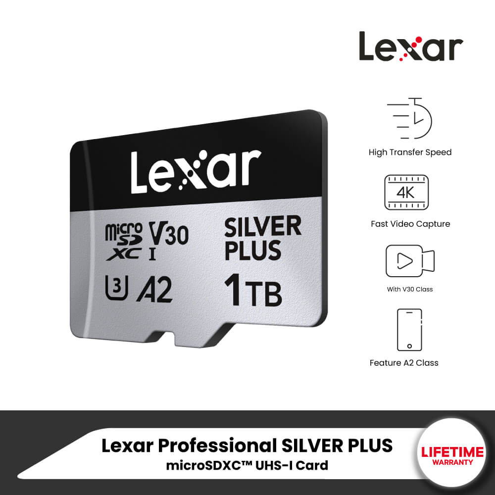 การ์ดหน่วยความจำ ไมโครเอสดีการ์ด LEXAR PROFESSIONAL SILVER PLUS MICROSD CARD 1TB READ 205MB/S WRITE150MB/S (LMSSIPL001T-BNANG)