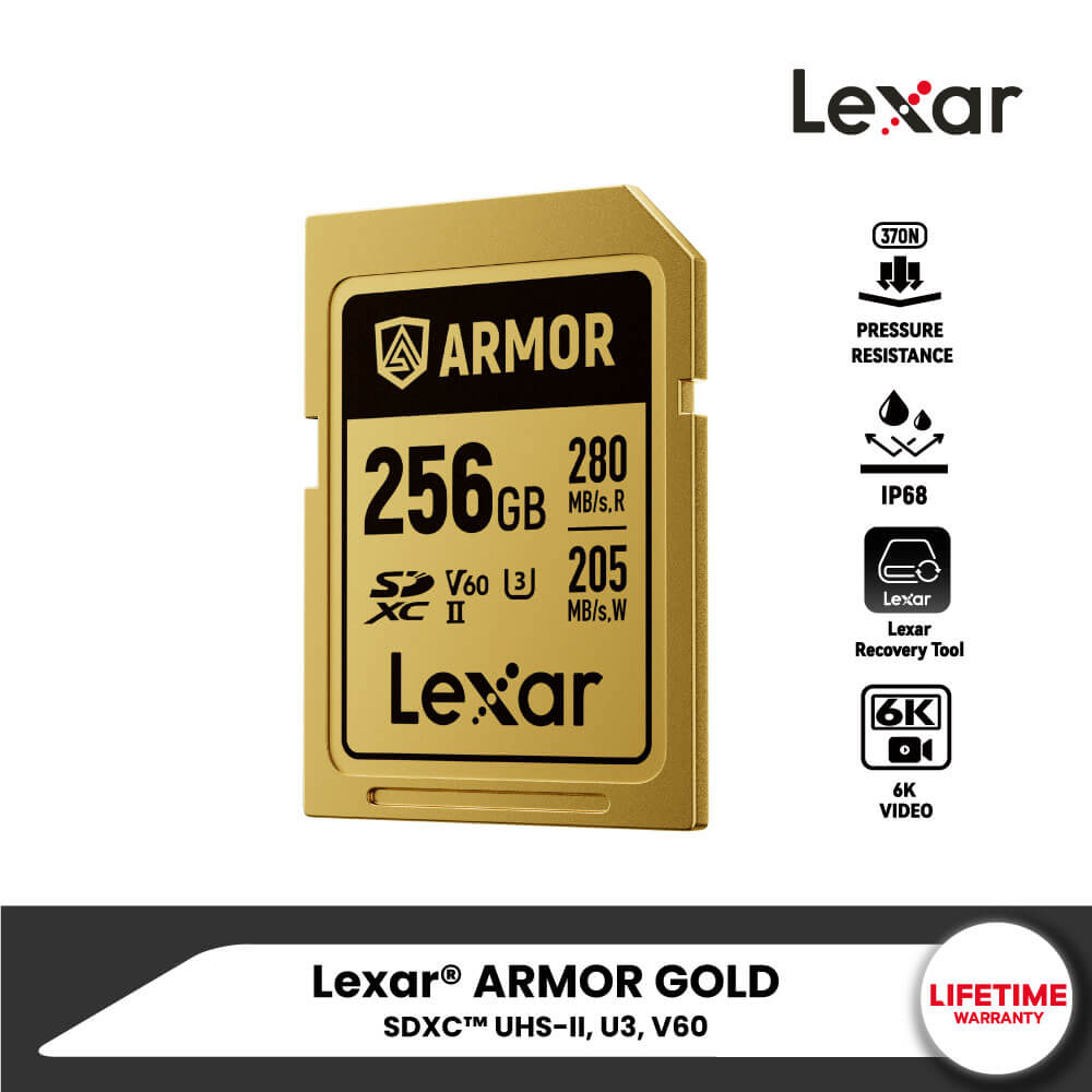 การ์ดหน่วยความจำ ไมโครเอสดีการ์ด LEXAR ARMOR GOLD 256GB SD CARD FULL-HD 6K RW280/205MB/S (LSDAMGL256G-RNNNG)