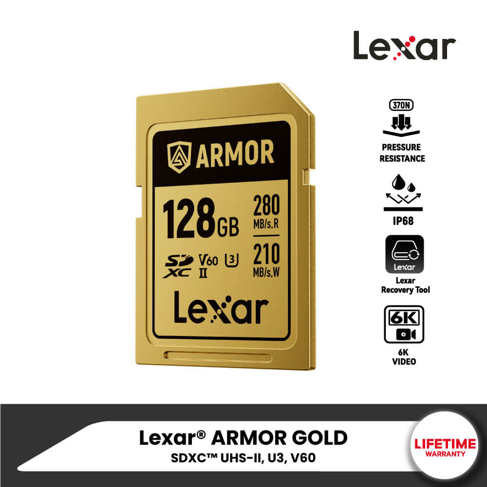 การ์ดหน่วยความจำ เอสดีการ์ด LEXAR ARMOR GOLD 128GB SD CARD FULL-HD 6K RW280/205MB/S (LSDAMGL128G-RNNNG)
