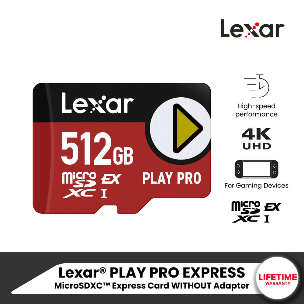 การ์ดหน่วยความจำ ไมโครเอสดีการ์ด LEXAR MICROSD CARD PLAY PRO EXPRESS 512GB RW900/600MB/S (LMSXPS0512G-BNNNG) FOR NINTENDO SWITCH