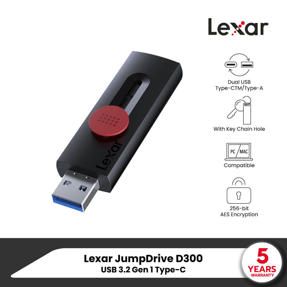 แฟลชไดรฟ์ Lexar JumpDrive Dual Drive D300 32GB USB 3.2 Gen 1 Type-C