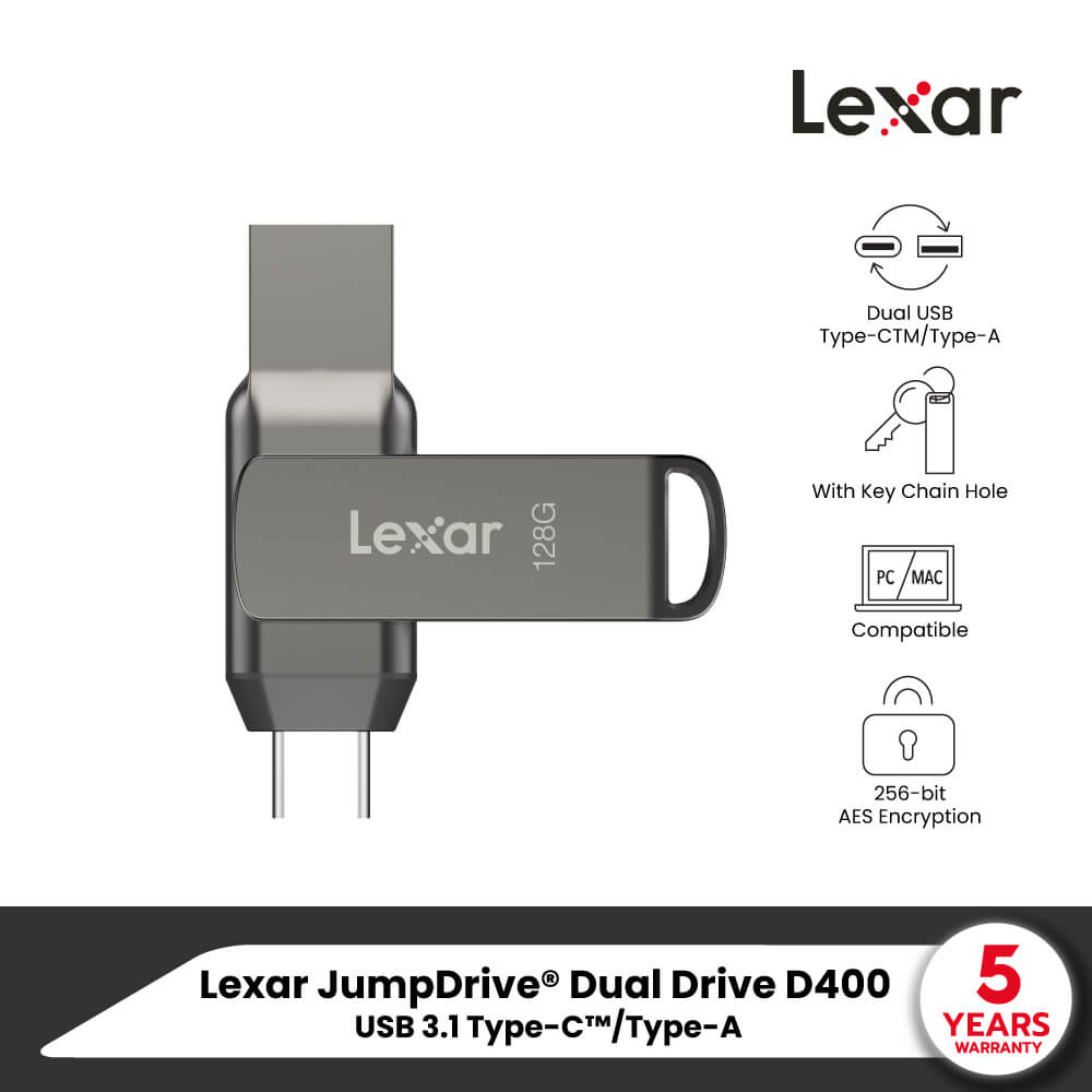 แฟลชไดรฟ์ Lexar D400 128GB Dual USB Type-C/A USB 3.1 2-in-1