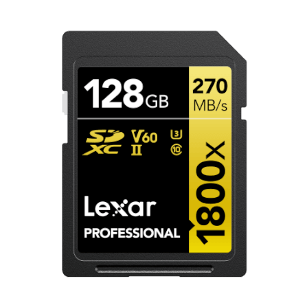 การ์ดหน่วยความจำ เอสดีการ์ด LEXAR SD1800X 128GB UHS-II U3 V60 SD CARD FULL-HD 3D 4K RW280/210MB/S (LSD1800128G) GOLD SERIES_1