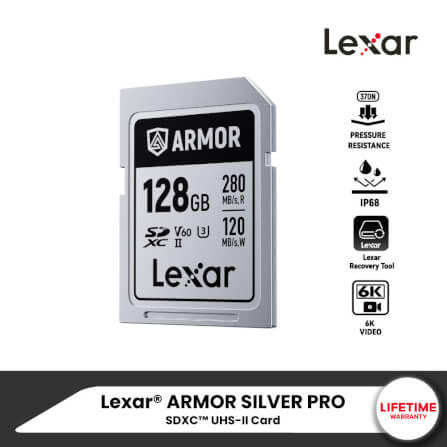 การ์ดหน่วยความจำ เอสดีการ์ด LEXAR ARMOR SILVER PRO 128GB SDXC™ UHS-II CARD FULL-HD 6K RW280/160MB/S LSDAMSP128G-RNNNG_8