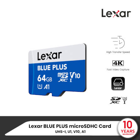 การ์ดหน่วยความจำ ไมโครเอสดีการ์ด LEXAR MICROSD CARD BLUE PLUS 64GB R100MB/S1 (LMSBLPL064G-BNANG) FOR SMARTPHONES TABLETS ACTION CAMERA_8