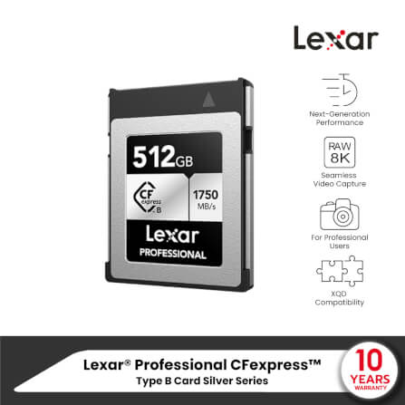 การ์ดหน่วยความจำ ซีเอฟเอ็กเพรสการ์ด LEXAR PROFESSIONAL CFEXPRESS TYPE B 512GB RW1750/1300MB/S RAW 8K XQD® COMPATIBLE (LCXEXSL512G-RNEN)_6