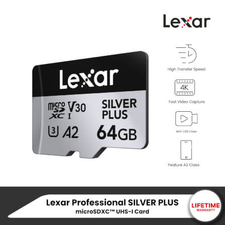 การ์ดหน่วยความจำ ไมโครเอสดีการ์ด LEXAR PROFESSIONAL SILVER PLUS MICROSD CARD 64GB READ 205MB/S WRITE150MB/S (LMSSIPL064G-BNANG)_6