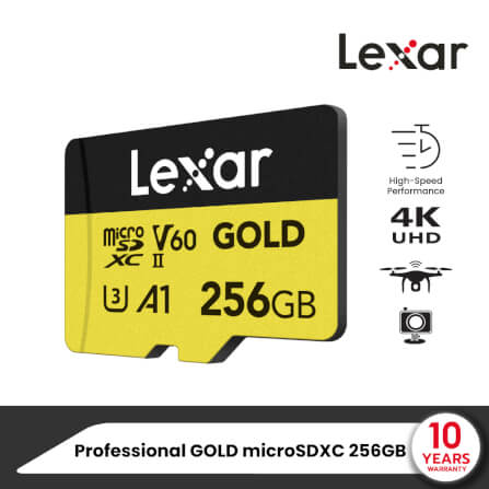 การ์ดหน่วยความจำ ไมโครเอสดีการ์ด LEXAR GOLD MICROSD CARD  256GB UHS-II U3 V60 FULL-HD 3D 4K RW280/100MB/S (LMSGOLD256G)_8