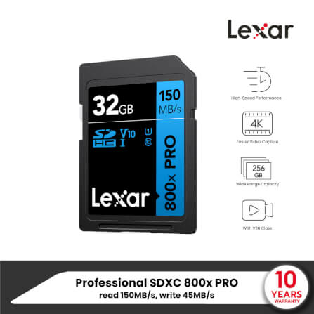 การ์ดหน่วยความจำ เอสดีการ์ด LEXAR 800XPRO 32GB SD CARD BLUE SERIES FULL-HD 4K RW150/45MB/S (LSD0800P032G-BNNNG)_8
