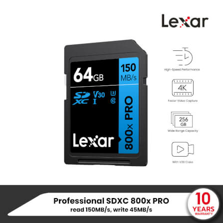 การ์ดหน่วยความจำ เอสดีการ์ด LEXAR 800XPRO 64GB SD CARD BLUE SERIES FULL-HD 4K RW150/45MB/S (LSD0800P064G-BNNNG)_8