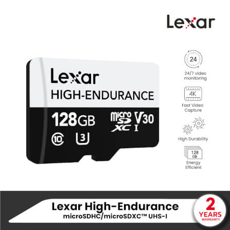 การ์ดหน่วยความจำ ไมโครเอสดีการ์ด LEXAR HIGH-ENDURANCE 128GB MICROSD CARD RW100/45MB/S (LMSHGED128G) SUPPORTS 1080P FULL-HD AND 4K VIDEO_7