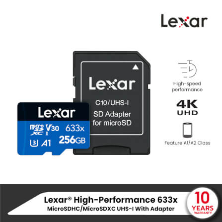 การ์ดหน่วยความจำ ไมโครเอสดีการ์ด LEXAR 633X MICROSD CARD 256GB WADAPTER RW100/45MB/S (LSDMI256BB633A)_4