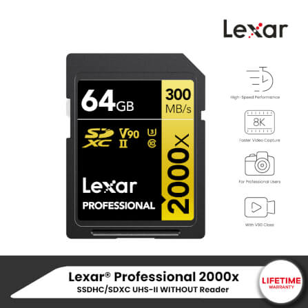 การ์ดหน่วยความจำ เอสดีการ์ด LEXAR SD2000X 64GB UHS-II U3 V90 SD CARD FULL-HD 3D 4K 8K RW300/260MB/S (LSD2000064G)_8