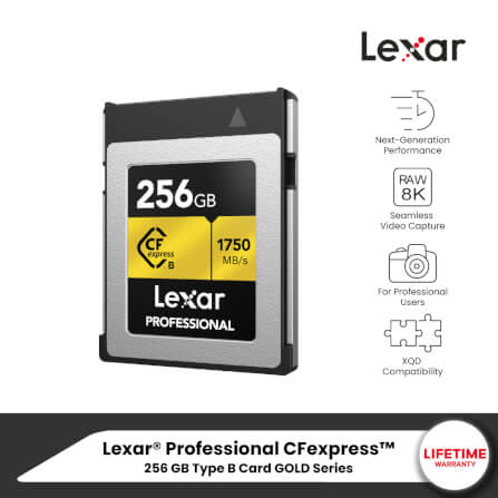 การ์ดหน่วยความจำ ซีเอฟเอ็กเพรสการ์ด LEXAR CFEXPRESS TYPE B 256GB VPG400 RAW 8K RW1900/1500MB/S (LCXEXPR256G) GOLD SERIE_7