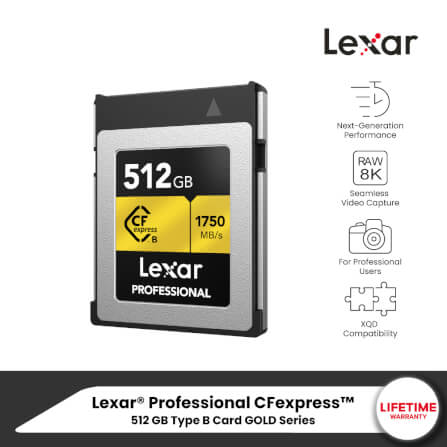 การ์ดหน่วยความจำ ซีเอฟเอ็กเพรสการ์ด LEXAR CFEXPRESS TYPE B 512GB VPG400 RAW 8K RW1900/1500MB/S (LCXEXPR512G) GOLD SERIES_7