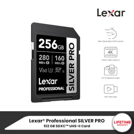 การ์ดหน่วยความจำ เอสดีการ์ด LEXAR SILVER PRO 256GB UHS-II U3 V60 SD CARD FULL-HD 3D 4K RW280/160MB/S (LSDSIPR256G)_9