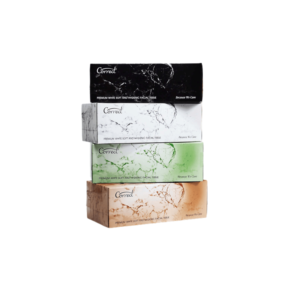 กระดาษเช็ดหน้า CORRECT หนา 2 ชั้น บรรจุ 150 แผ่น/กล่อง X 36 กล่อง คละสี [ยกลัง]