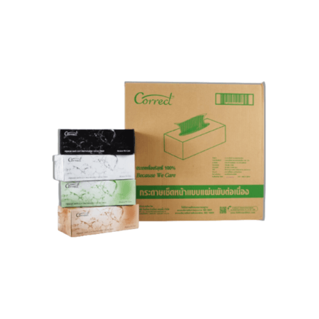 กระดาษเช็ดหน้า CORRECT หนา 2 ชั้น บรรจุ 150 แผ่น/กล่อง X 36 กล่อง คละสี [ยกลัง]_0