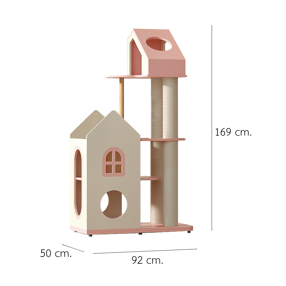 คอนโดแมวพรีเมียม PETELE รุ่น COUNTRYSIDE CAT CLIMBING FRAME SIZE L สีชมพู