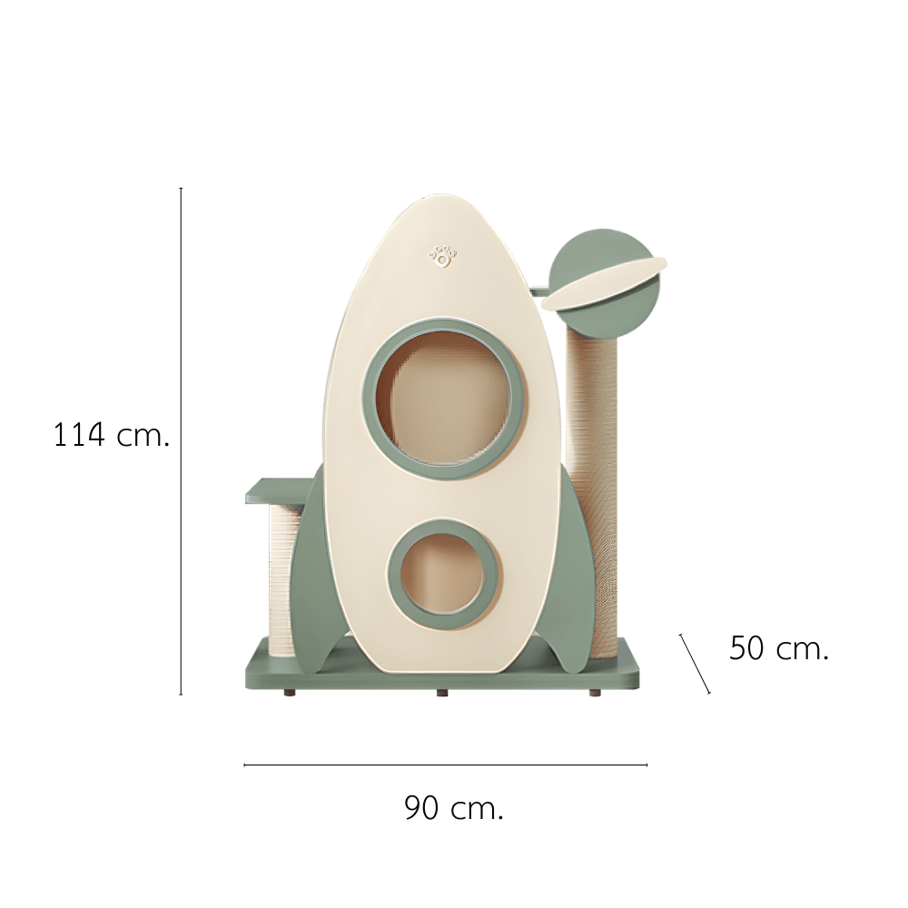 คอนโดแมวดีไซน์จรวด PETELE รุ่น ROCKET CAT CLIMBING FRAME SIZE M สีเขียว