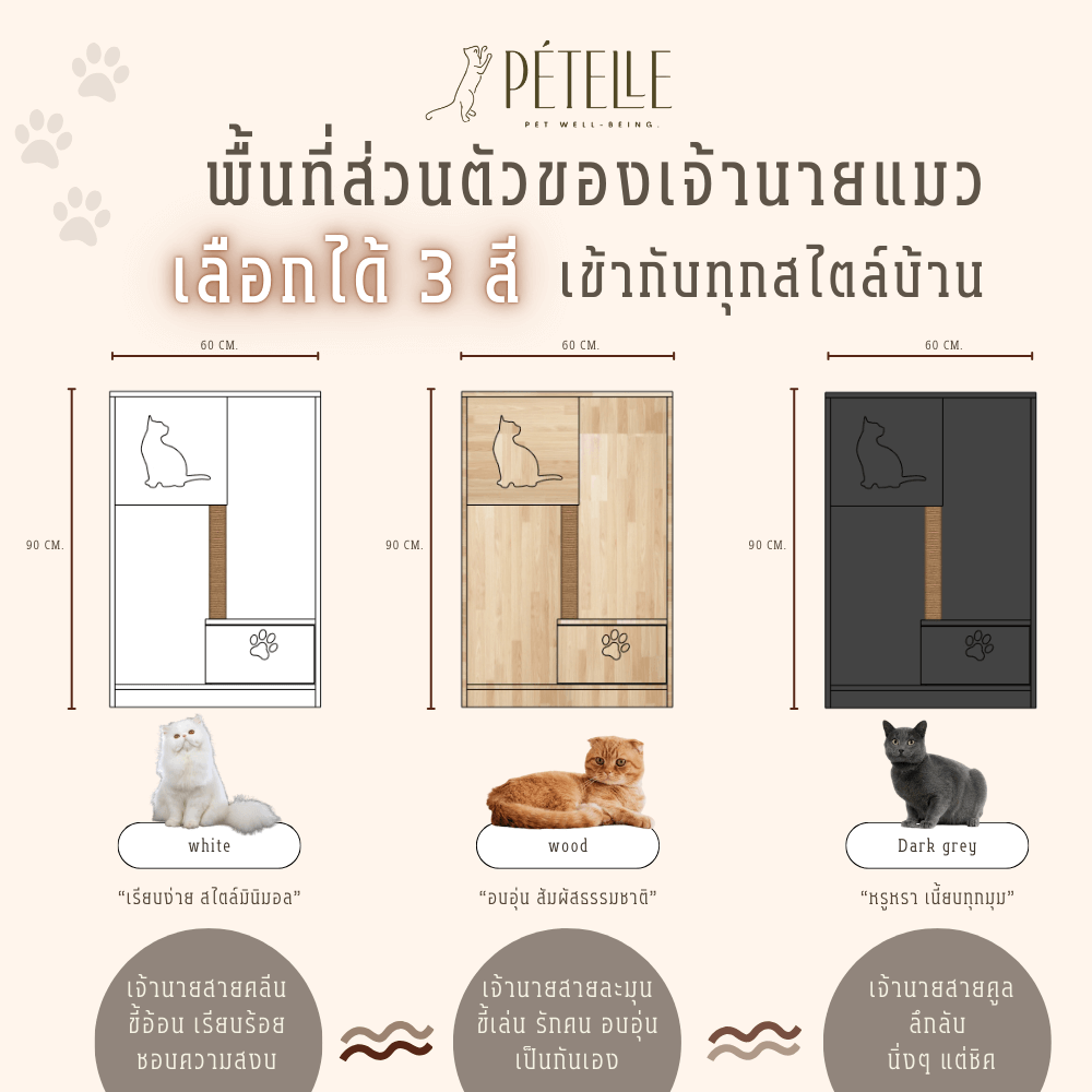 บ้านแมว PETELLE รุ่นมาตรฐาน ไซส์ S ขนาด 60X45X90 ซม.