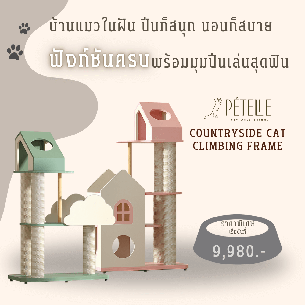 คอนโดแมวพรีเมียม PETELE รุ่น COUNTRYSIDE CAT CLIMBING FRAME SIZE L สีชมพู