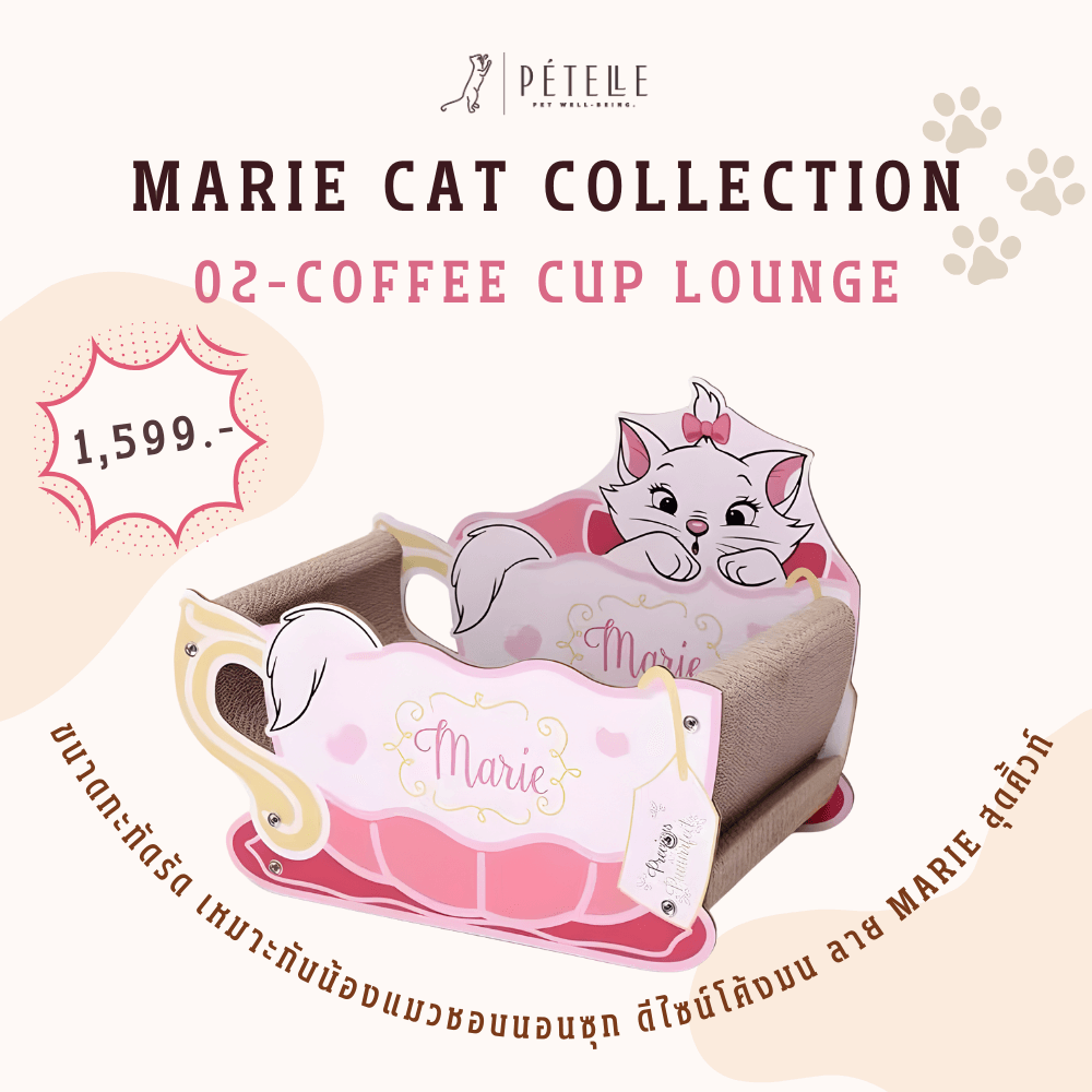ที่ลับเล็บแมว PETELLE MARIE CAT COLLECTION เลาจน์แมวลายมารี ถ้วยกาแฟ