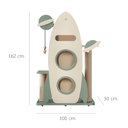 คอนโดแมวดีไซน์จรวด PETELE รุ่น ROCKET CAT CLIMBING FRAME SIZE L สีเขียว_0