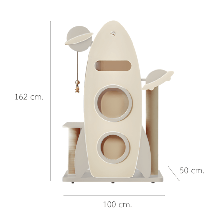 คอนโดแมวดีไซน์จรวด PETELE รุ่น ROCKET CAT CLIMBING FRAME SIZE L สีเทา_1