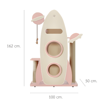 คอนโดแมวดีไซน์จรวด PETELE รุ่น ROCKET CAT CLIMBING FRAME SIZE L สีชมพู_1
