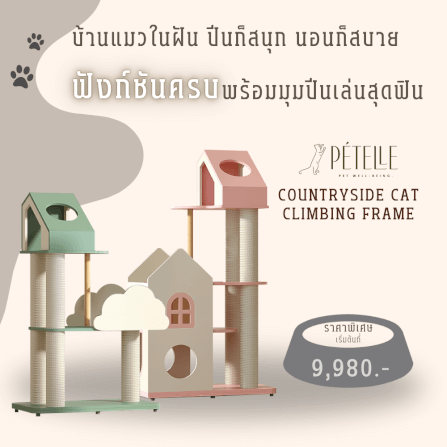 คอนโดแมวพรีเมียม PETELE รุ่น COUNTRYSIDE CAT CLIMBING FRAME SIZE L สีชมพู_2