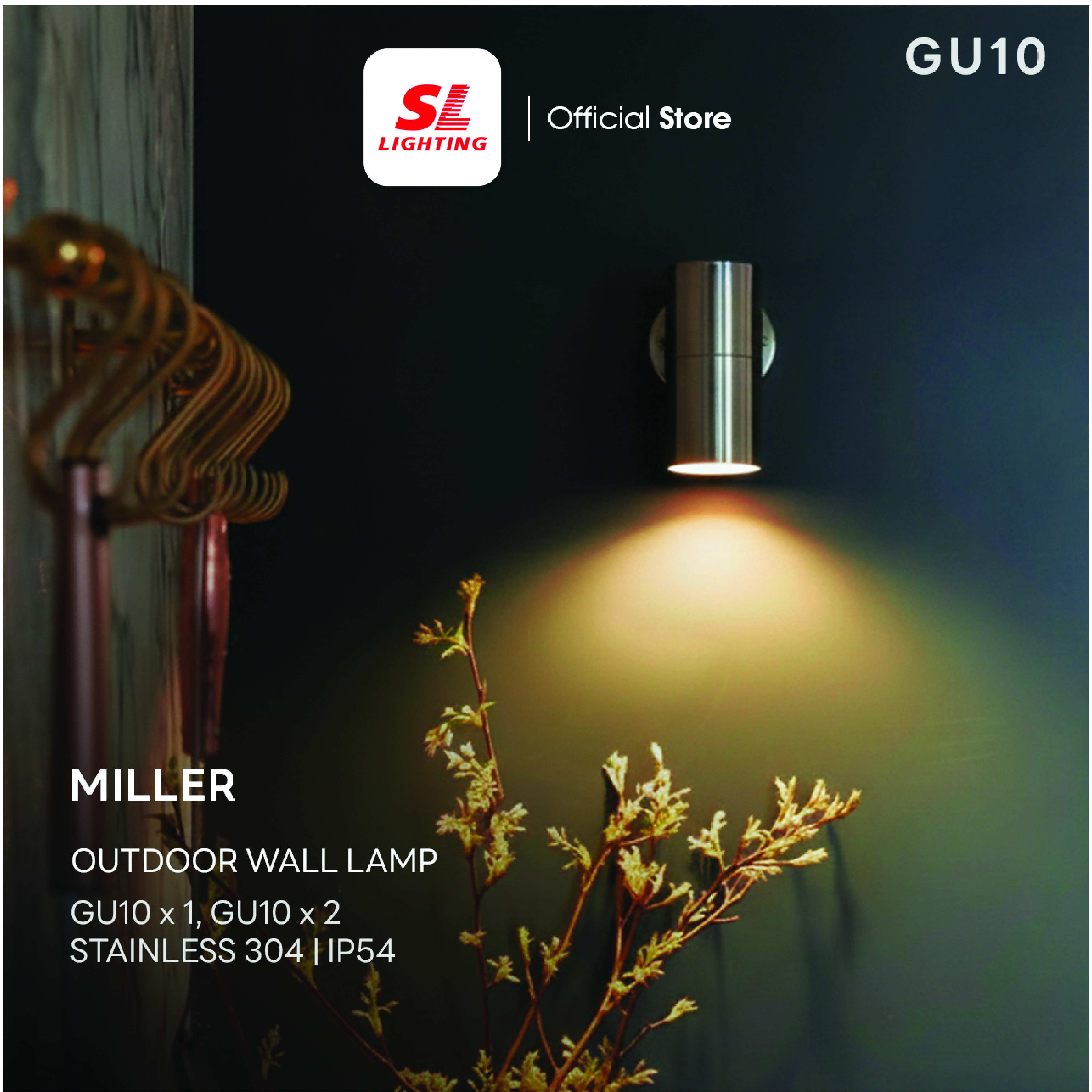 ไฟผนังภายนอก SL LIGHTING MILLER GU10 ทรงกระบอก สีเงิน แบบ 2 ทาง_1