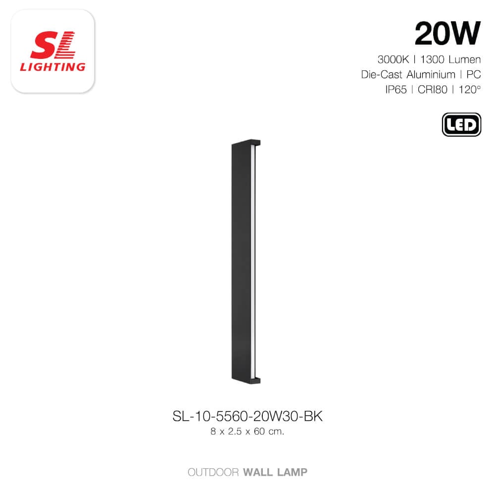 ไฟผนังภายนอก LED SL LIGHTING 5560 20 วัตต์ WARM WHITE สีดำ