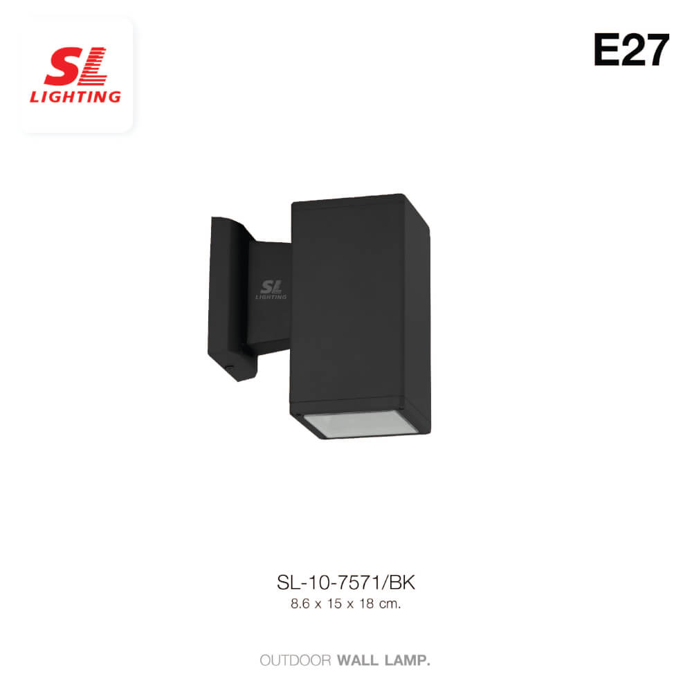 ไฟผนังภายนอก SL LIGHTING 7571 E27 สี่เหลี่ยม สีดำ แบบ 1 ทาง