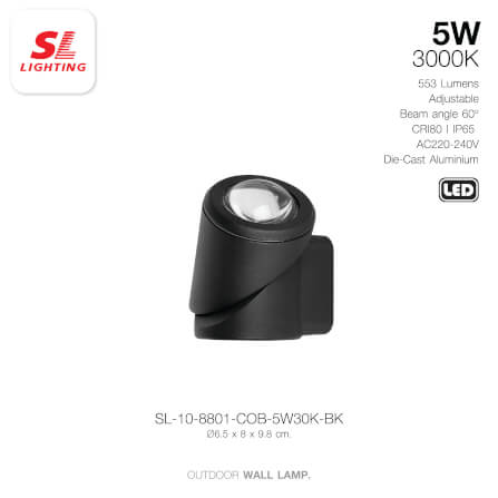ไฟผนังภายนอก LED SL LIGHTING 8801 5 วัตต์ WARM WHITE สีดำ_4