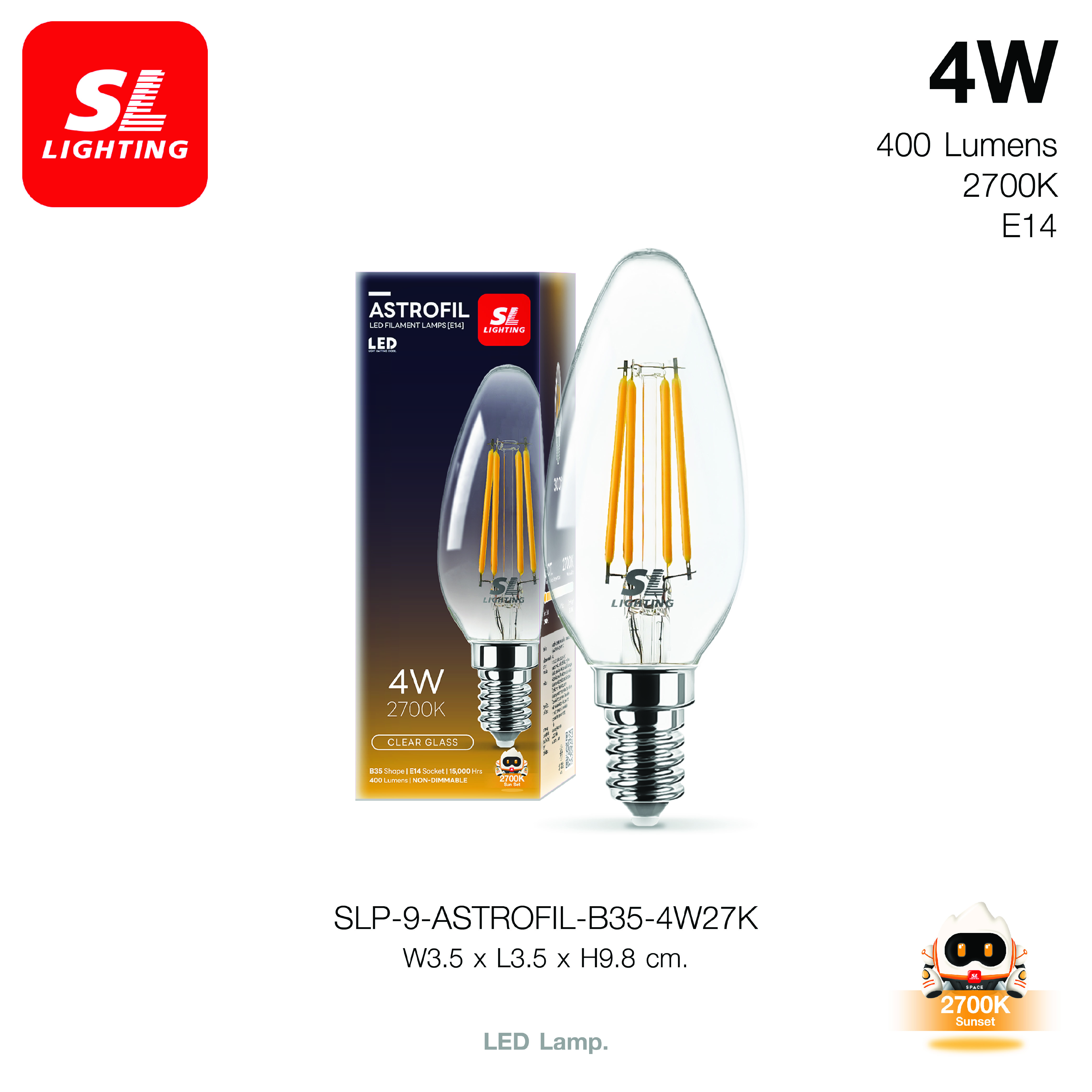 หลอด LED SL LIGHTING FILAMENT B35 E14 4 วัตต์ WARMWHITE_6