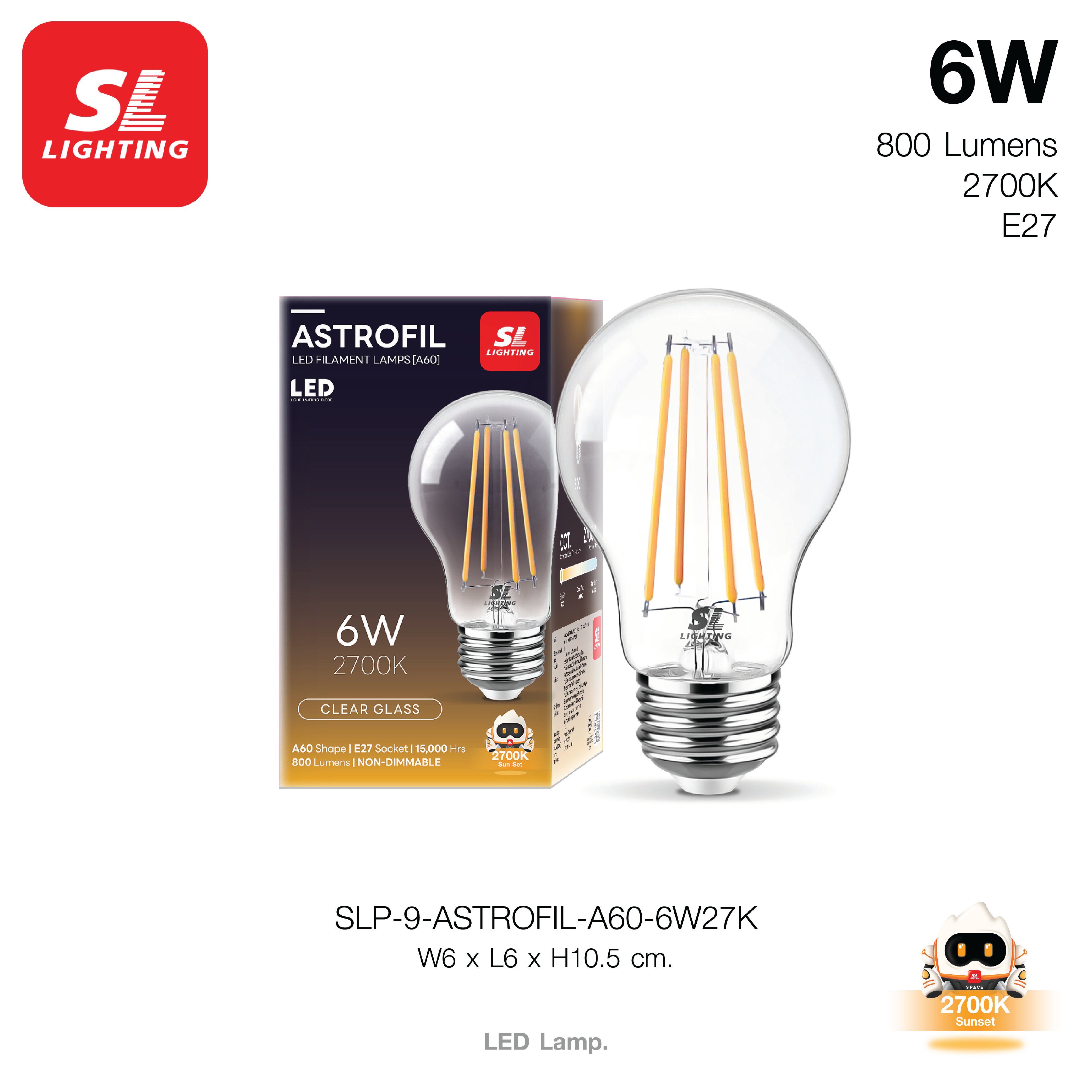 หลอด LED SL LIGHTING FILAMENT A60 E27 6 วัตต์ WARMWHITE_6