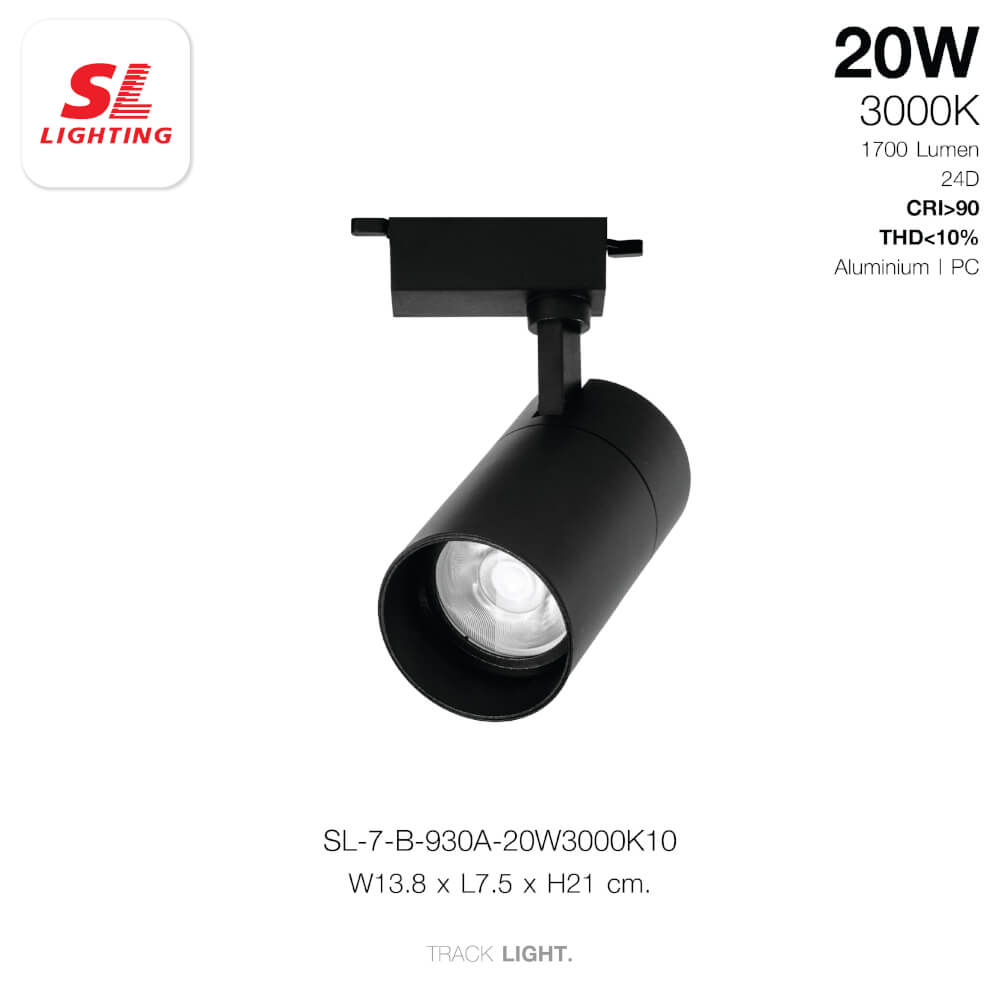 แทรคไลท์ LED SL LIGHTING 930A THD<10 20 วัตต์ WARM WHITE สีดำ