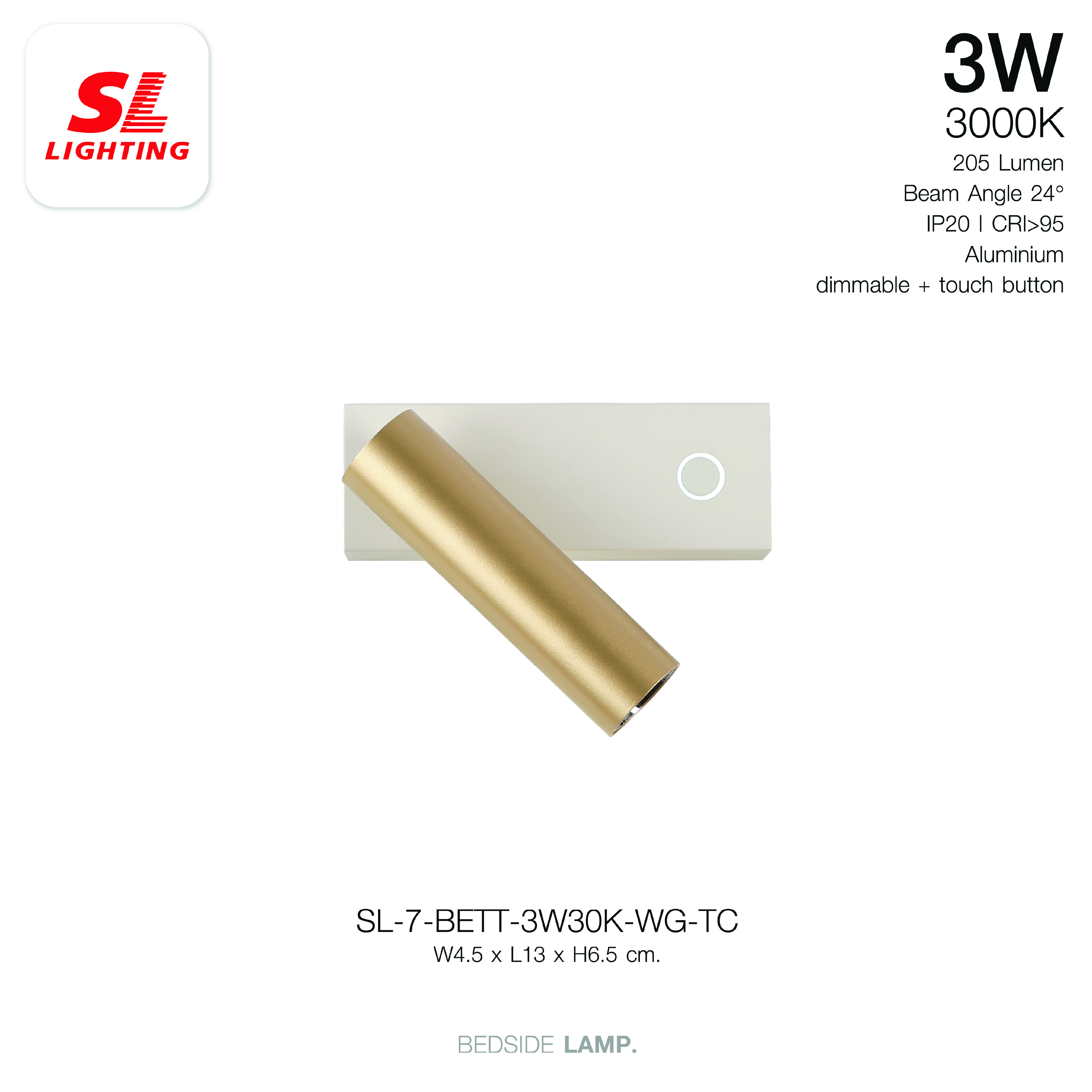 ไฟหัวเตียง LED SL LIGHTING BETT 3 วัตต์ WARM WHITE Touch Control พอร์ตชาร์จ Type-C สีขาว/ทอง
