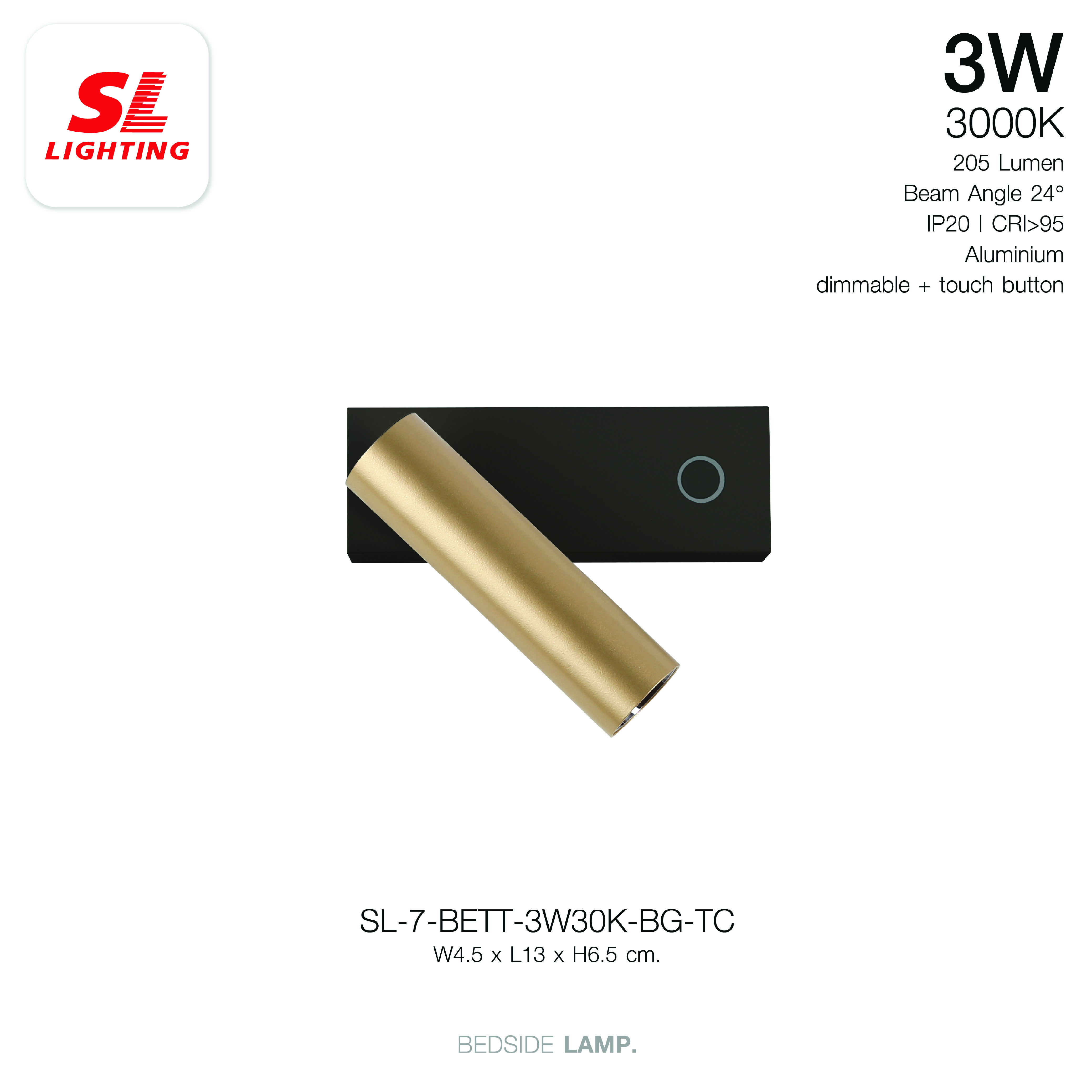 ไฟหัวเตียง LED SL LIGHTING BETT 3 วัตต์ WARM WHITE Touch Control พอร์ตชาร์จ Type-C สีดำ/ทอง_6