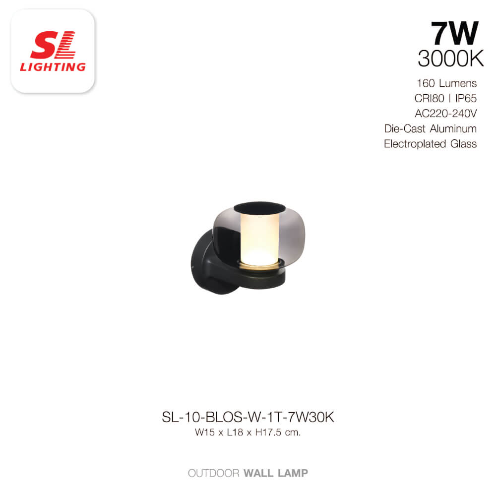 ไฟผนังภายนอก LED SL LIGHTING BLOS 7 วัตต์ WARM WHITE สีดำ (1ทาง)