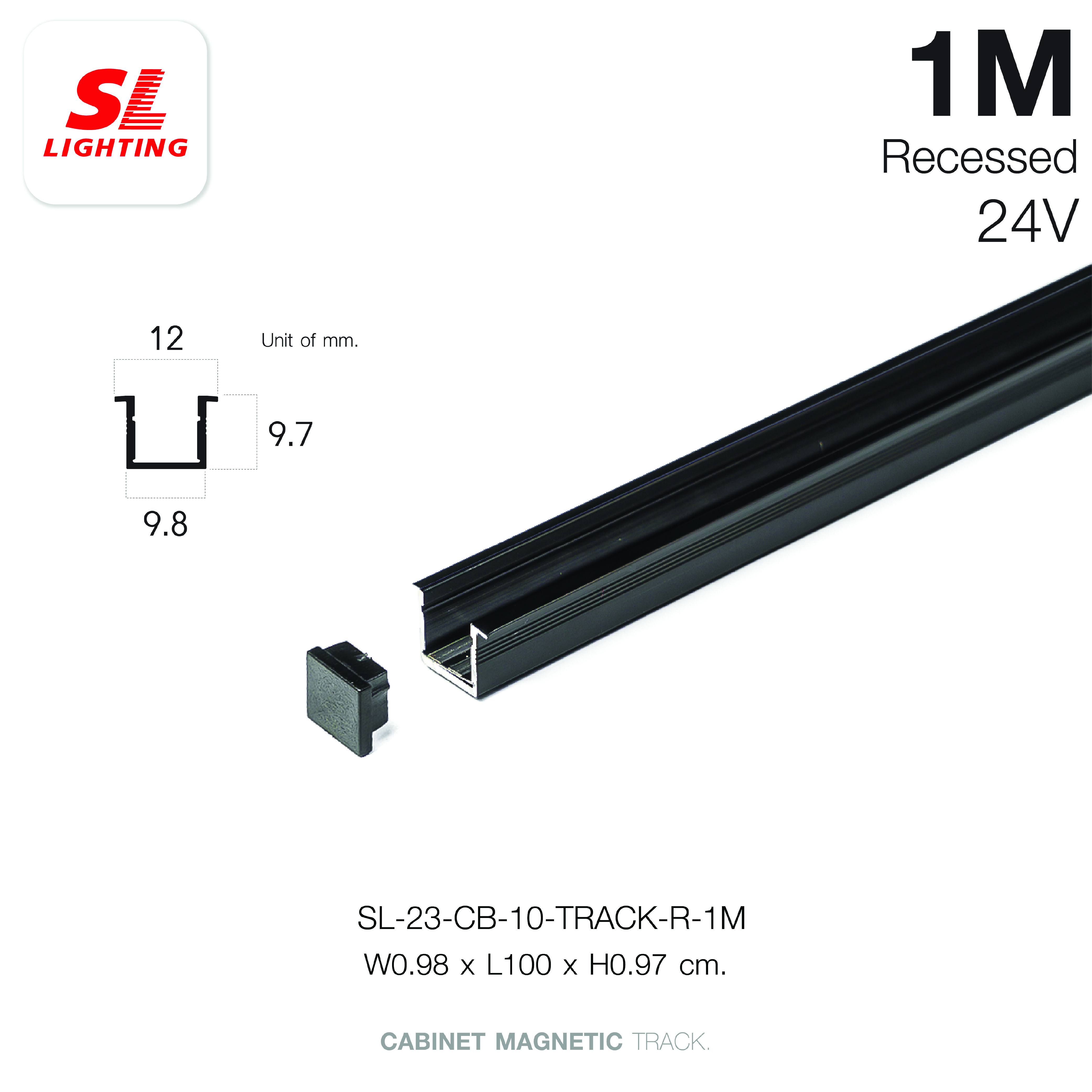 รางไฟแทรคไลท์ SL LIGHTING CABINET แบบฝัง 10 มม. 1 เมตร สีดำ_3