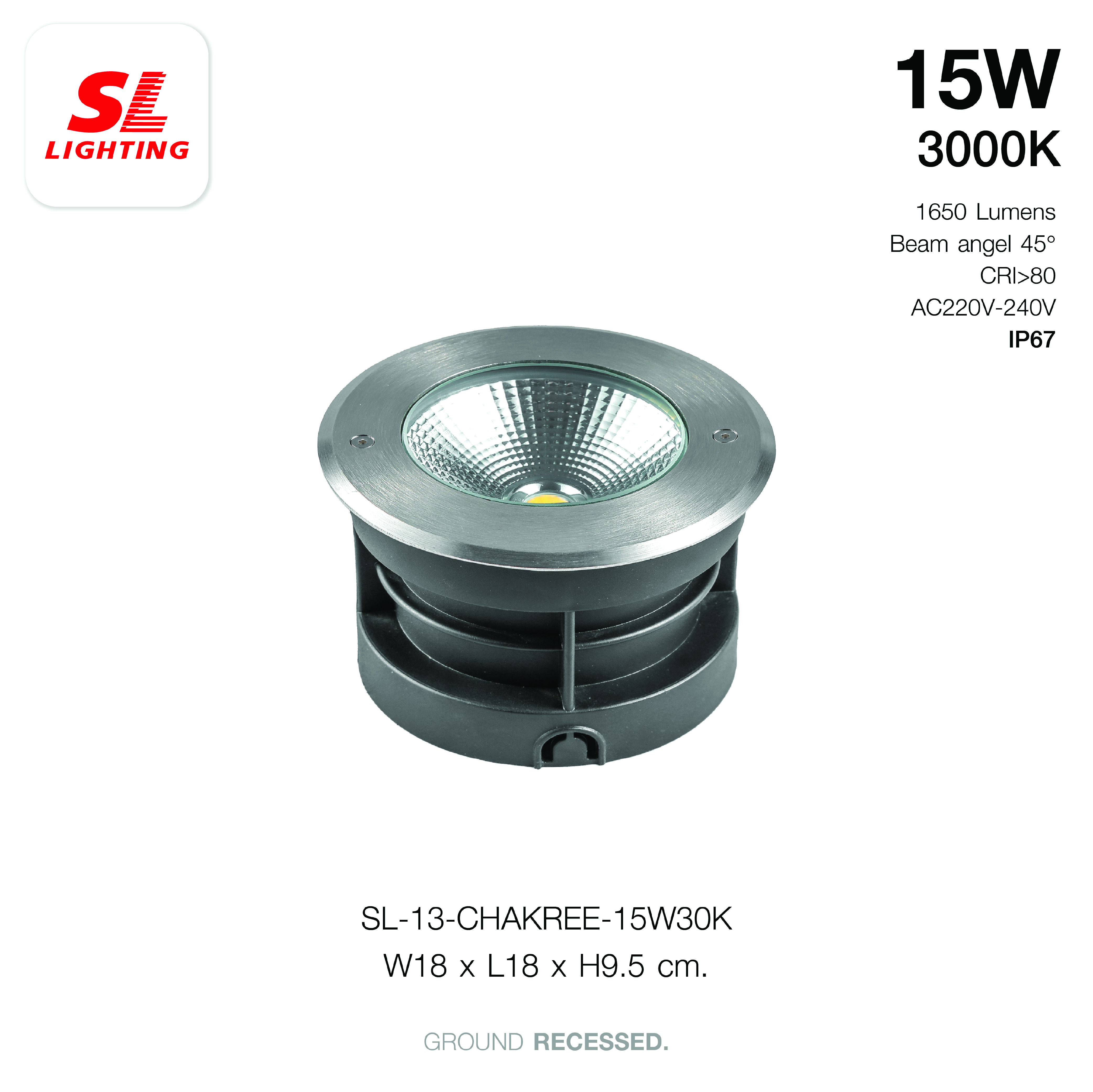 ไฟฝังพื้น LED SL LIGHTING CHAKREE 15W WARM WHITE สีเงิน