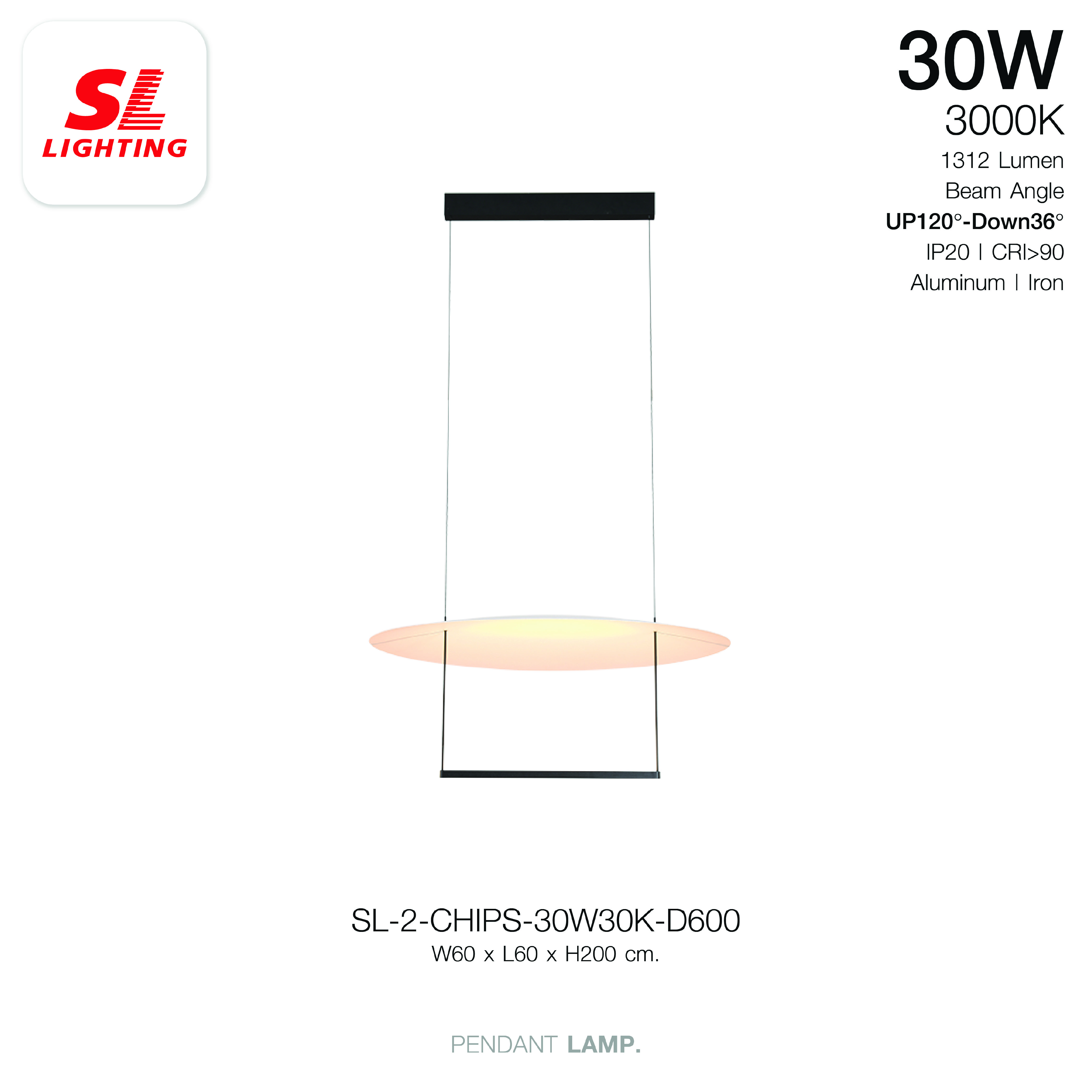 ไฟช่อ LED SL LIGHTING รุ่น CHIPS 30 วัตต์ 60 ซม. WARM WHITE สีดำ