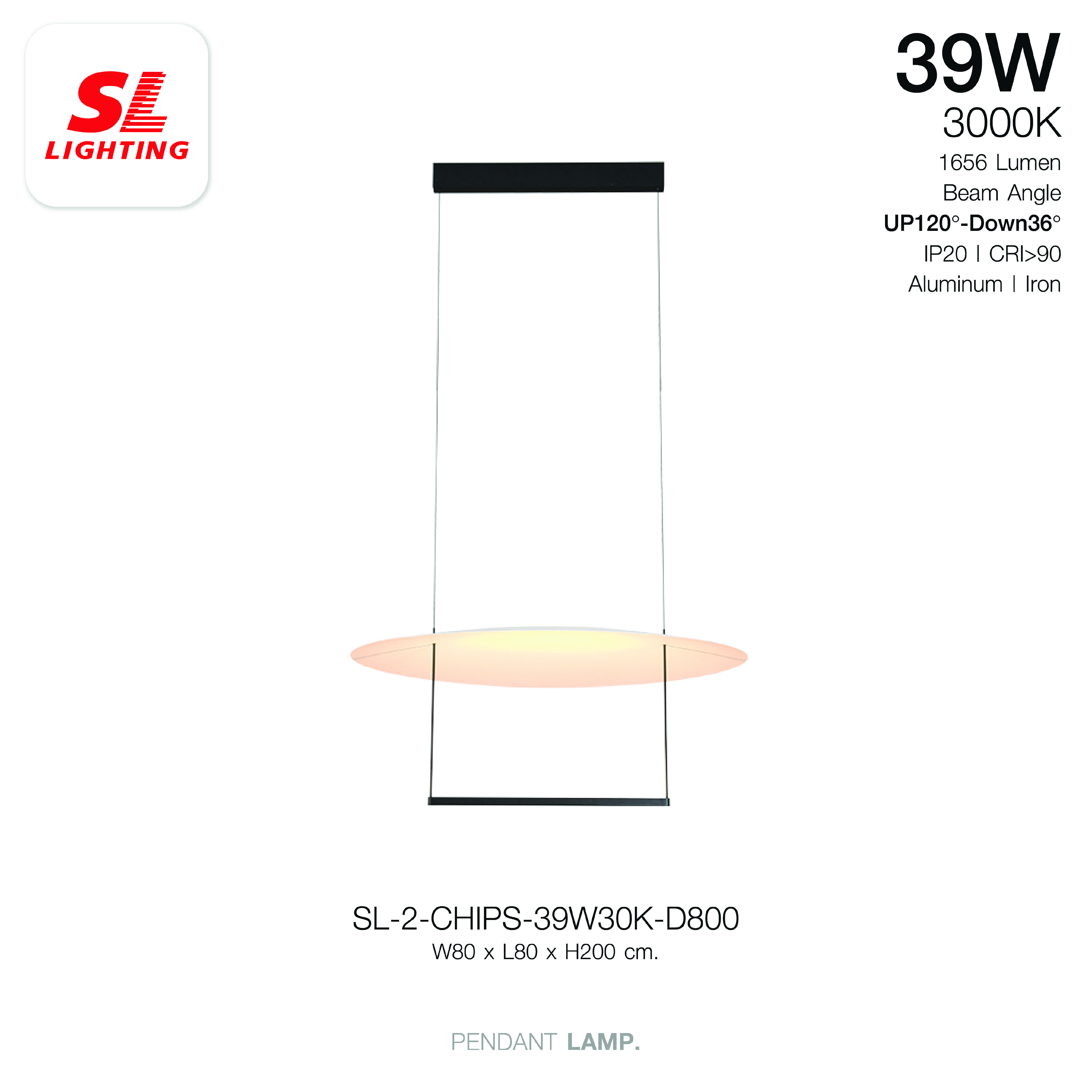 ไฟช่อ LED SL LIGHTING รุ่น CHIPS 39 วัตต์ 80 ซม. WARM WHITE สีดำ_9