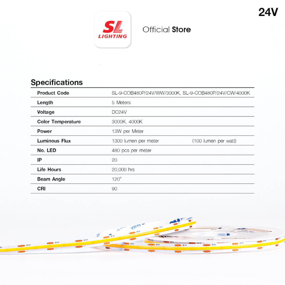 ไฟเส้น LED SL LIGHTING 24V 13 วัตต์ 5 เมตร WARM WHITE