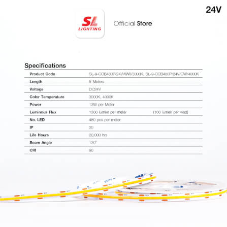 ไฟเส้น LED SL LIGHTING 24V 13 วัตต์ 5 เมตร WARM WHITE_5